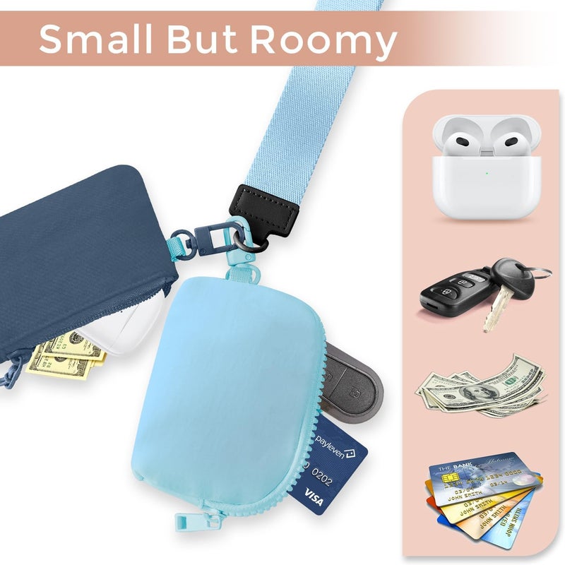 JEEBURYEE Dual Pouch Wristlet Keychain Wallets for Women with 2 Detachable Zipper Coin Purse - Small and Portable Mini Card Wallet for Women Men Navy+Sky Blue - Image 3